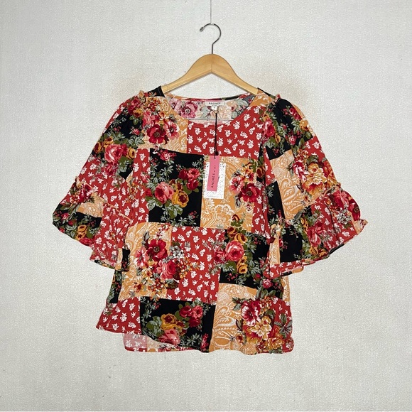 ANDREE BY UNIT Tops - NWT Andree by Unit Floral Patchwork Boho Long Sleeve Top Blouse Size Small